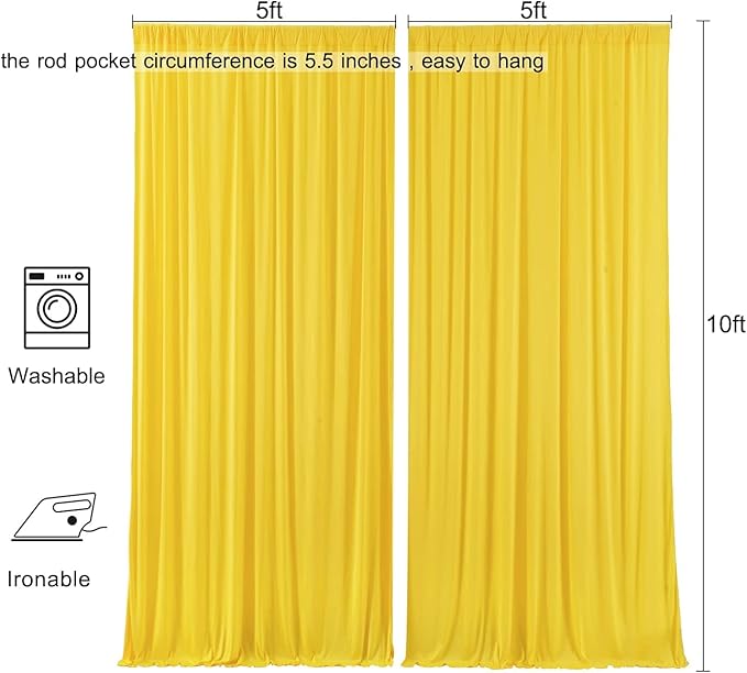 AK TRADING CO. 10 feet x 10 feet Polyester Backdrop Drapes Curtains Panels with Rod Pockets - Wedding Ceremony Party Home Window Decorations - Lemon Yellow