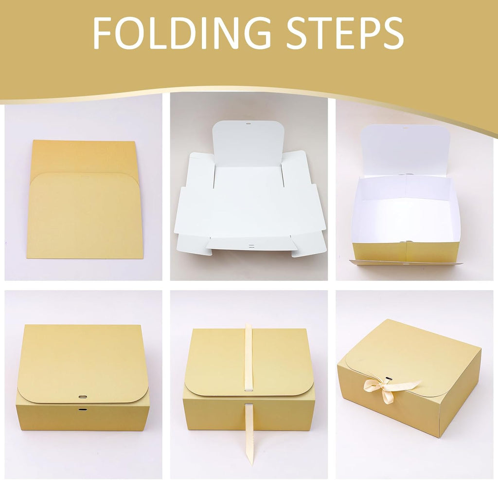 LWYMX 12 PCS Gold Gift Boxes with Lids，9.8x7.8x3.9, Bridesmaid Proposal Box with Ribbon, Gift Boxes for Wedding, Christmas, Valentine's Day,Birthday,Baby Shower and the other Parties