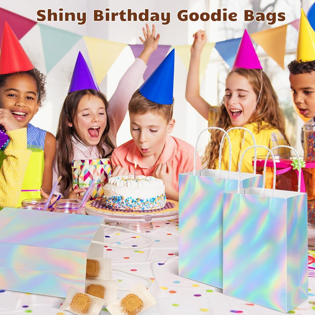 Shintop 30Pcs Iridescent Gift Bags with Handle, 8.3 x 5.9 x 3.1 Inch Holographic Goodie Bags Reusable Paper Glitter Party Favor Tote for Birthday Bachelorette Boutique