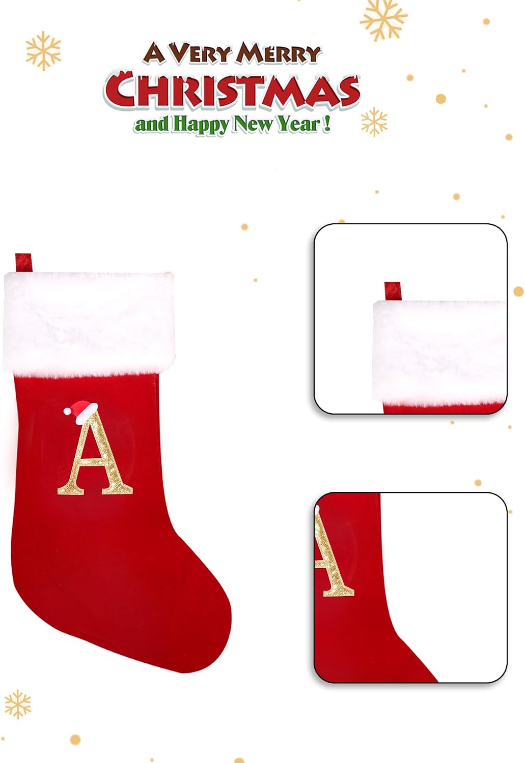 20 Inches Monogrammed Christmas Stockings with Letters,Super Soft Christmas Stockings Large Monogram Stockings Red Letter Stockings for Christmas Holiday Xmas Gift…