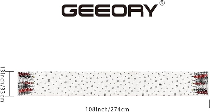 GEEORY Christmas Table Runner 13x108 Inch, Xmas Tees Snowflakes Holiday Decorative Farmhouse Table Decoration for Kitchen Dinning, Indoor Outdoor Dinner Party Decor ((Red & Black) GT165-108