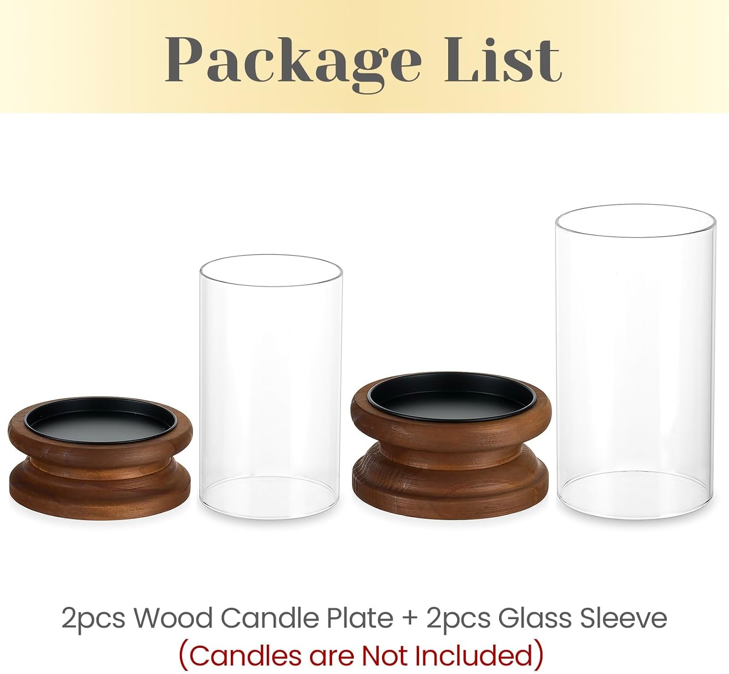Hewory Hurricane Glass Candle Holder: 2PCS Rustic Brown Candle Holders for Pillar Candles, Vintage Decorative Wood Stand with Clear Glass Cover for Weddings Christmas Table Centerpiece Home Decor