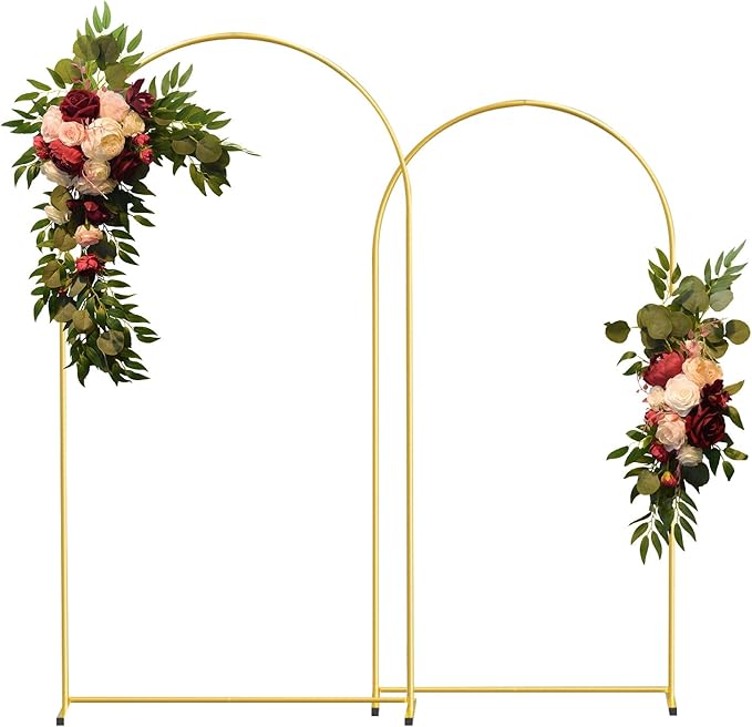 Gold Metal Wedding Arch Backdrop Stands Set of 2 (7.2FT & 6.6FT), Metal Square Balloon Arch Frame for Birthday Party, Ceremony, Baby Shower