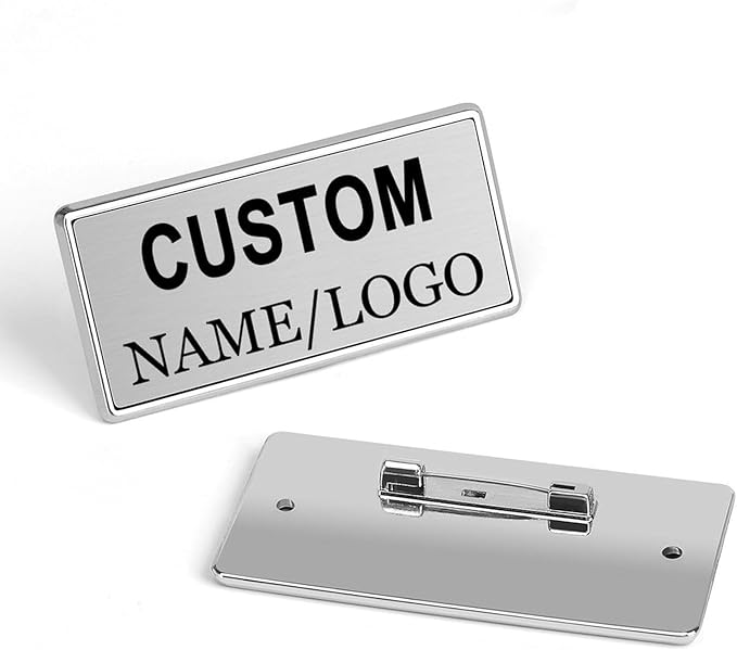 Custom Name Tags ID Badges with Logo Name Personalized Name Badges Name Tag ID Badges with Pin Backing Customizable Name Tags for Business Offices Stores Restaurant, 1.5x2.8 in, 200PCS