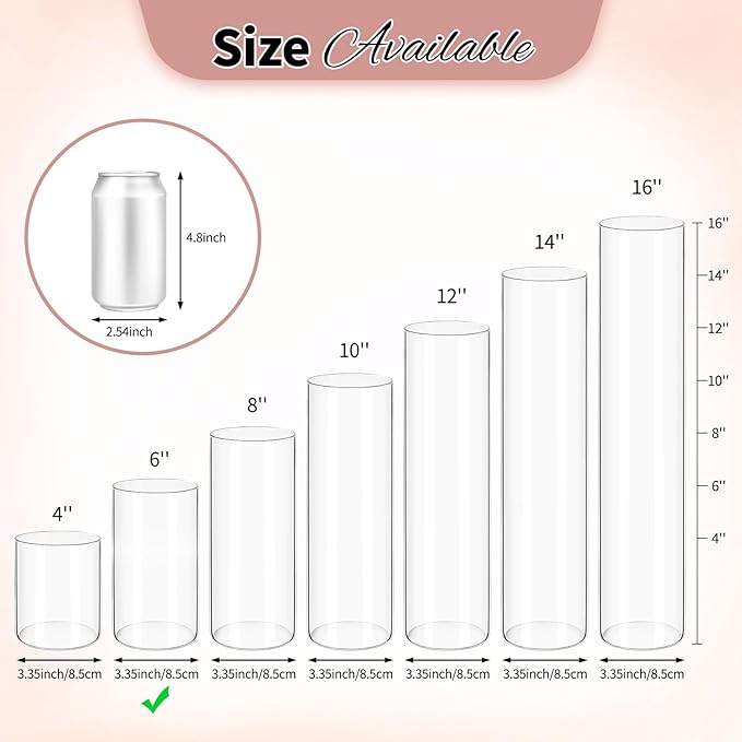 12Pack Glass Cylinder Vases for Centerpieces - 6 Inch Tall Flower Vase for Wedding Decorations, Floating Candle Holder Vase Bulk,Glass Hurricane Candle Holders for Table Shelf, Party, Home Decor