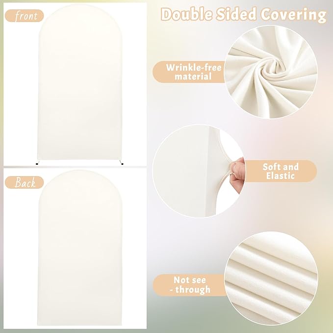 7.2FT Ivory Arch Cover - Polyester Fitted Wedding Arch Stand Covers Round Top Chiara Arch Backdrop Cover for Birthday Party Banquet Photo Background Decoration