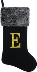 20 Inches Personalized Monogram Christmas Stocking, Deluxe Black Velvet with Faux Fur Trim, Embroidered Initial, Holiday Decor for Fireplace Mantel Gifts Letter E