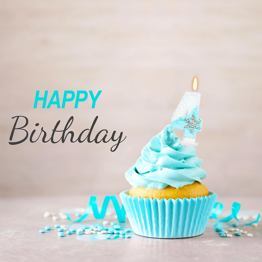 Sky Blue Frozen Themed Birthday Candles, Snowflake Number Candles for Kids Adults Birthday Party Supplies, 2.76 inch Number 4 Candle Cake Topper Decorations (Number 4)