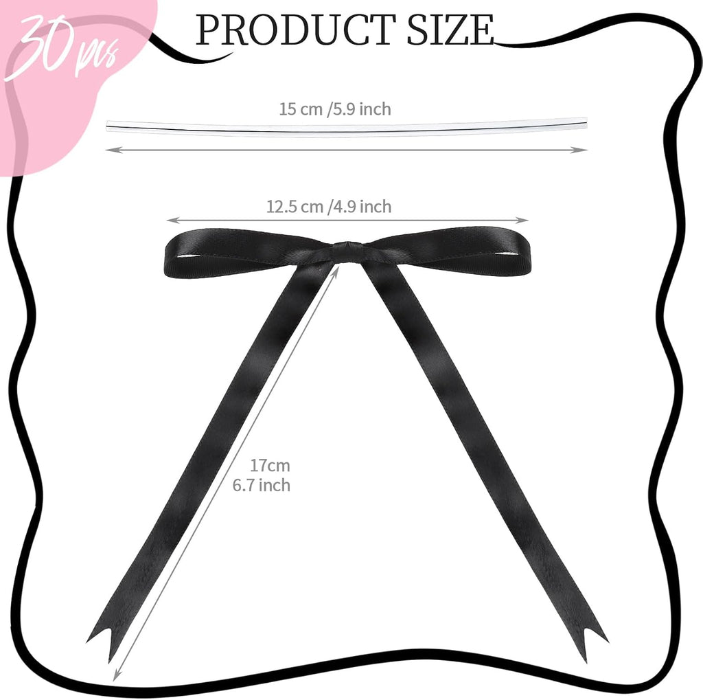 YGDZ Black Bows 5x7 Inch, Twist Tie Satin Black Bow for Cake, Gift Wrapping, 30PCS Ribbon Bows for Balloons, Party Decor, Treat Bags, Craft, Wedding, Baby Shower, Valentines Day Decoration