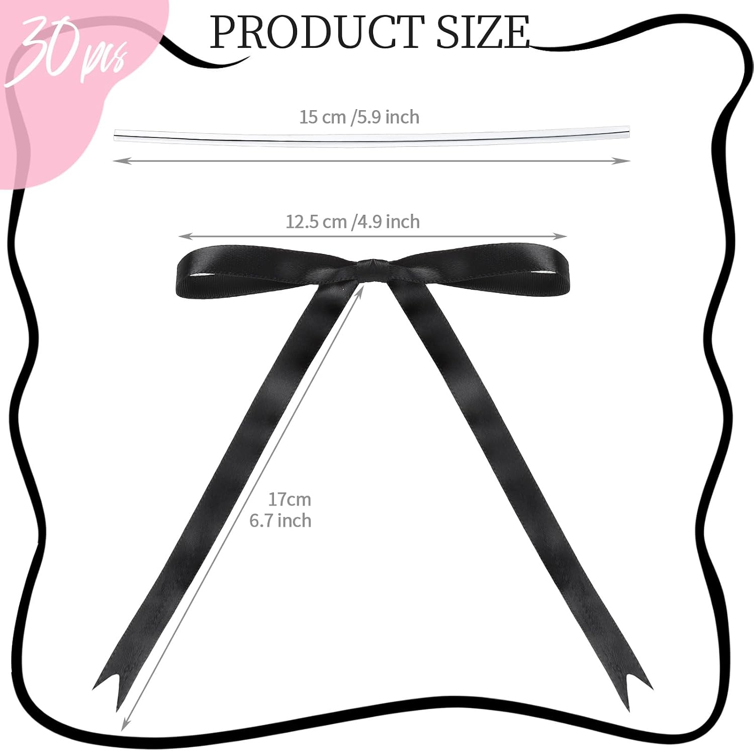 YGDZ Black Bows 5x7 Inch, Twist Tie Satin Black Bow for Cake, Gift Wrapping, 30PCS Ribbon Bows for Balloons, Party Decor, Treat Bags, Craft, Wedding, Baby Shower, Valentines Day Decoration