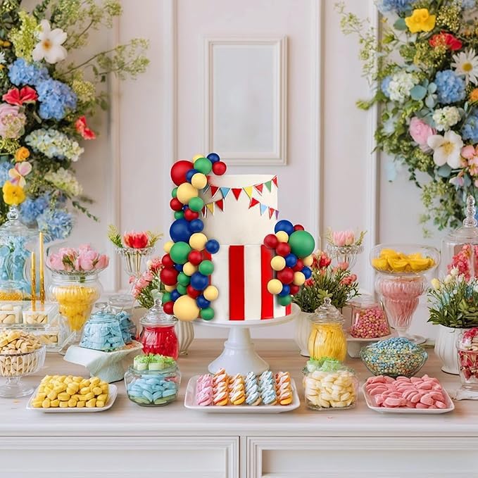 66 PCS Ball Cake Picks Red Blue Yellow Green 4 Sizes for DIY Baking Decoration Cupcake Toppers and Wedding Anniversary Birthday