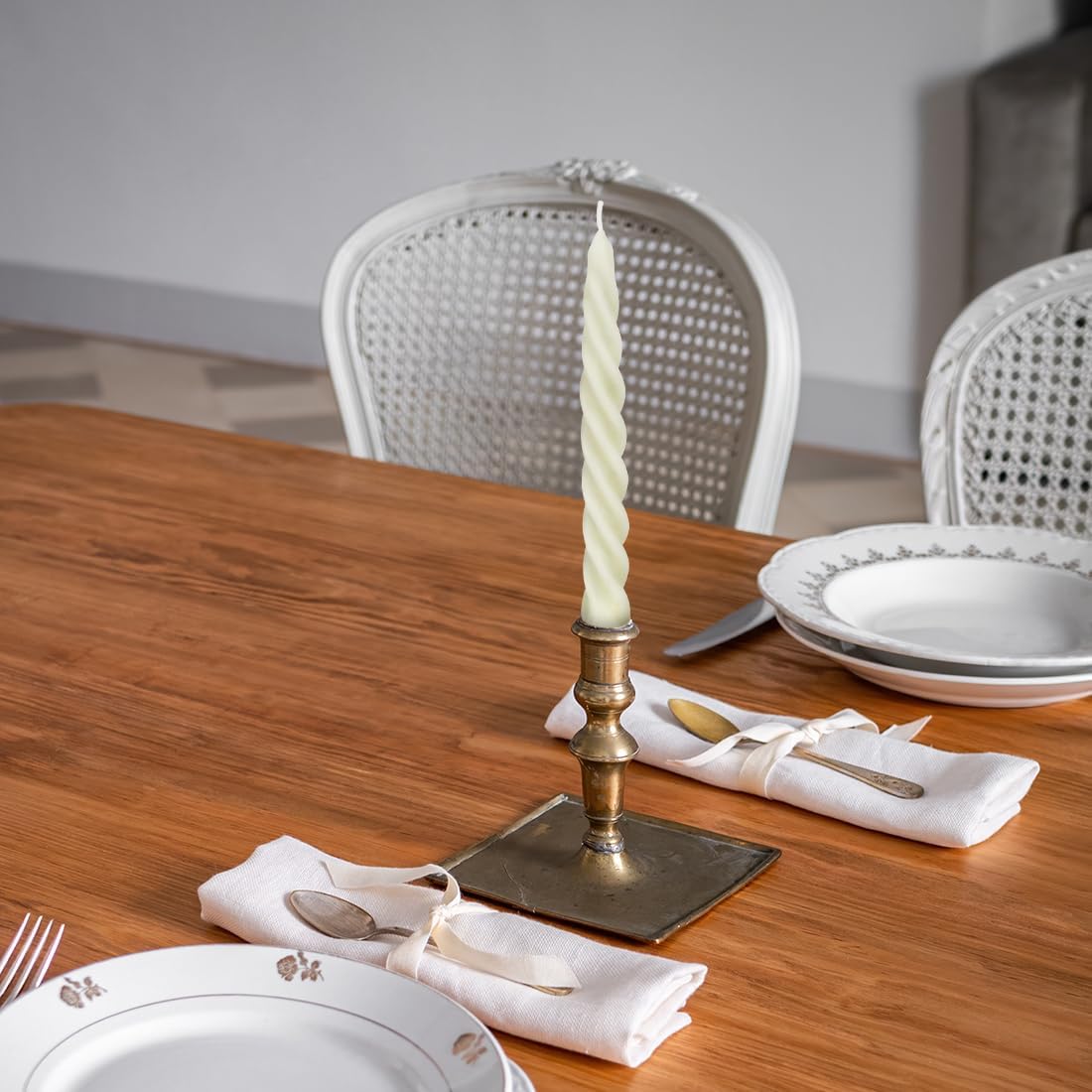 Beeswax Taper Candles Set of 4,Spiral Taper Candle Dripless Short Candle Sticks for Dinner Wedding Party Christmas Home Decorations - 7 inch in Height- Off White