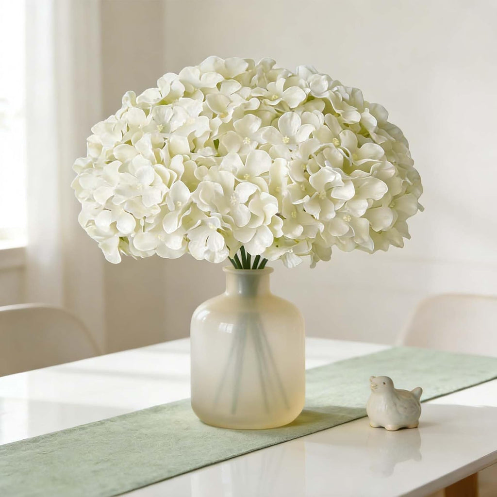 white hydrangea artificial flowers, faux hydrangea flowers, fake, view 9