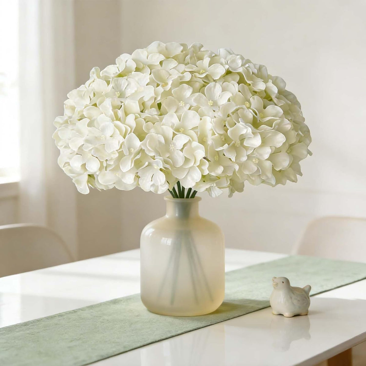 white hydrangea artificial flowers, faux hydrangea flowers, fake, view 9