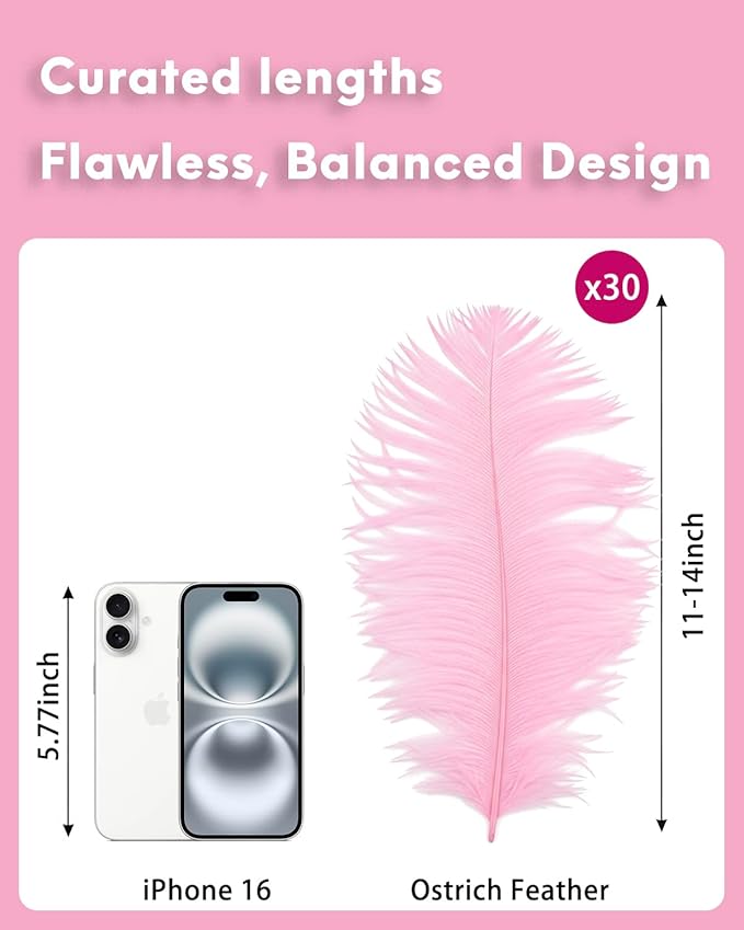 NEWONG 30pcs Light Pink Ostrich Feathers Natural Bulk 11-14inch(28-35cm) Vase Craft Wedding Home Party Centerpieces Christmas Day Decoration