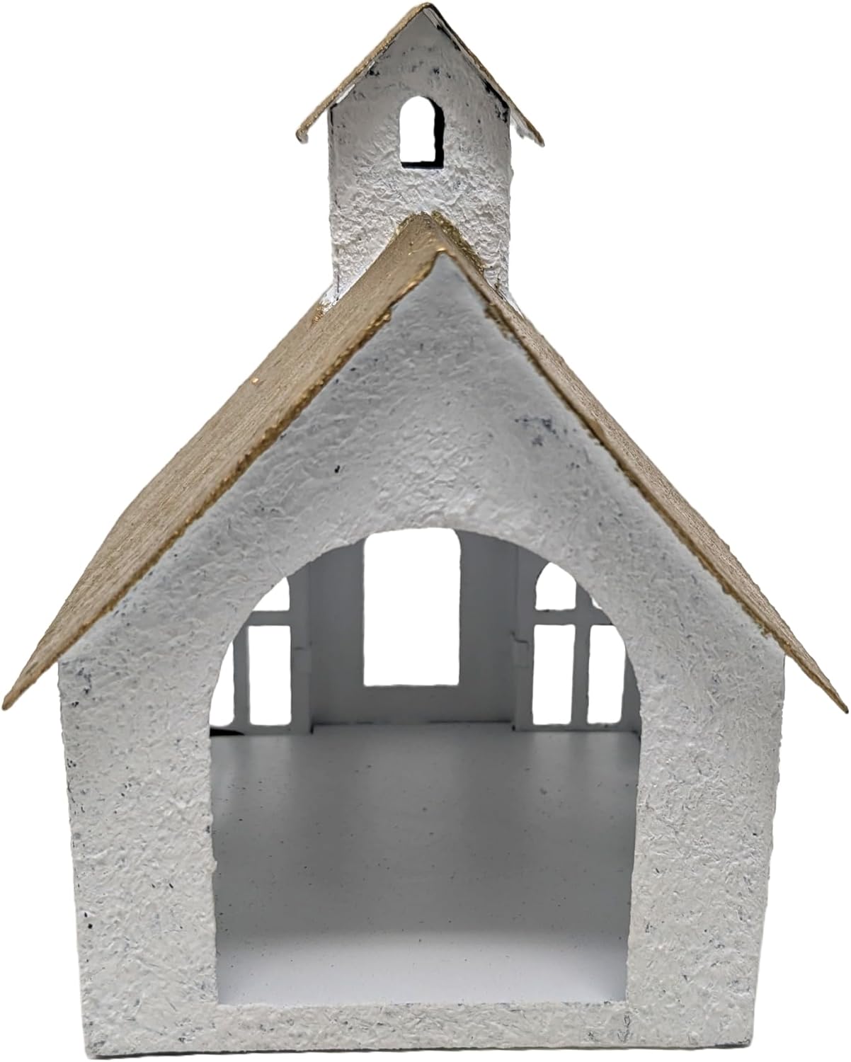 Orchid & Ivy Rustic Textured White Metal Church Tea Light Candle Holder with Cross Cut Out - Decorative House Shaped Tabletop Lantern - Country Farmhouse Religious Christmas Holiday Home Decor
