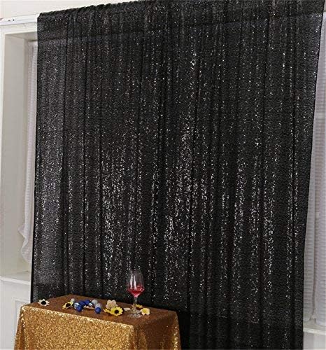 Eternal Beauty Black Sequin Backdrop, 7x7 Ft Halloween Glitter Background Curtains for Shimmer Photography Party Wedding Birthday Back Drop Decor