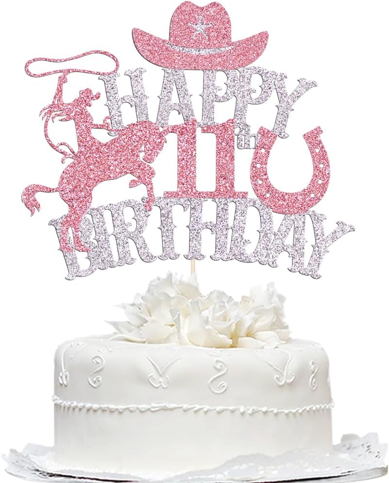 Western Happy 11th Birthday Cake Topper, Cowgirl 11th Birthday Party | Cowgirl Birthday Cake Topper for Western Theme Birthday Baby Shower Cowgirl Party Supplies