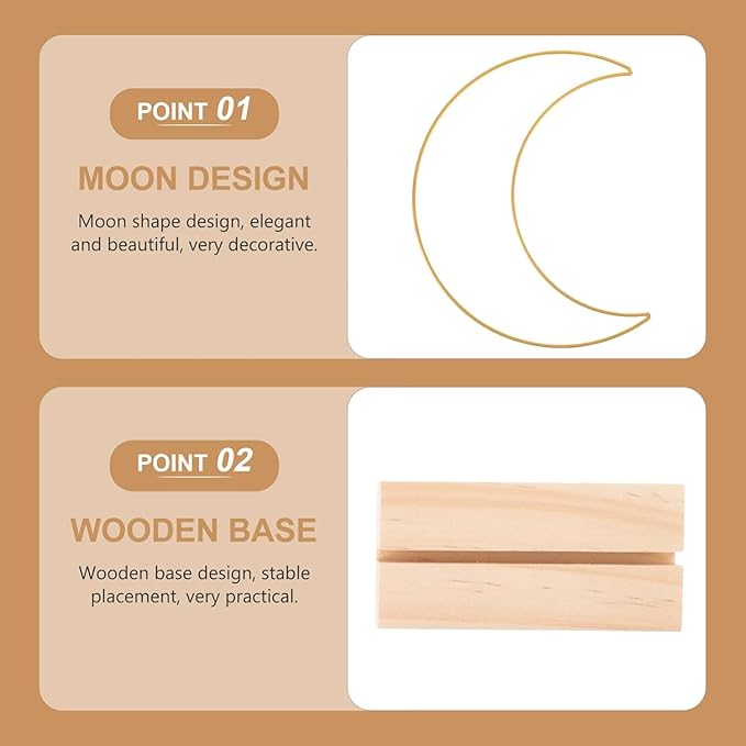 Dining Table Decor 10 Sets Metal Floral Hoop Moon Shaped Metal Wreath Ring Stand with Wood Holder Centerpiece Table Decor for DIY Xmas Wedding Table Decor Flower Garlands (Moon,26x20cm