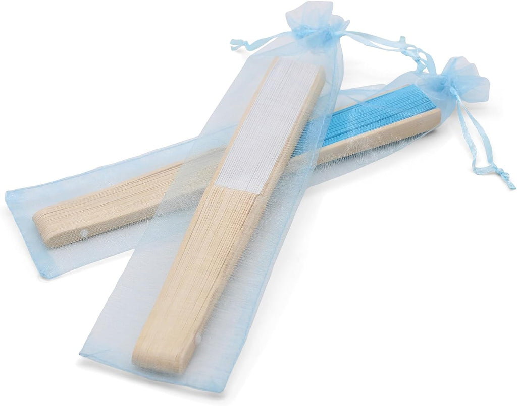 OLILLY – 50 Blue Organza Bags – Size 10.2 × 2.4 in – Perfect for Long Items (Fans, Pens, etc.)