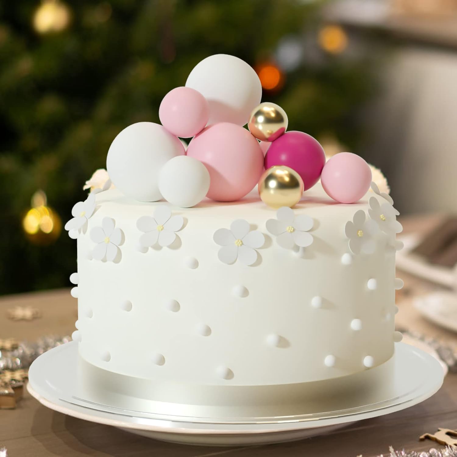 ASTARON 32 Pcs Ball Cake Topper Decorations Mini Balloons Cake Topper Sticks Foam Balls Cake Picks Cake Topper Balls Cake Decorations for Wedding Party Birthday Cake Decorating (Pink Gold)