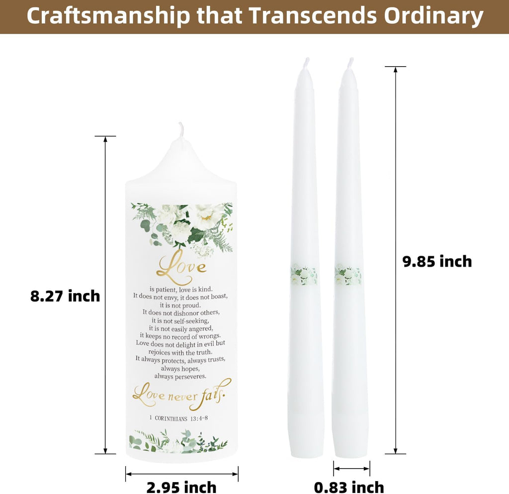 LakWilows Unity Wedding Candles Ceremony Set with Holder, Stable Rustic Unity Candle Stand, Christian Unity Wedding Candle Set with 1 Pillar and 2 Taper Candles