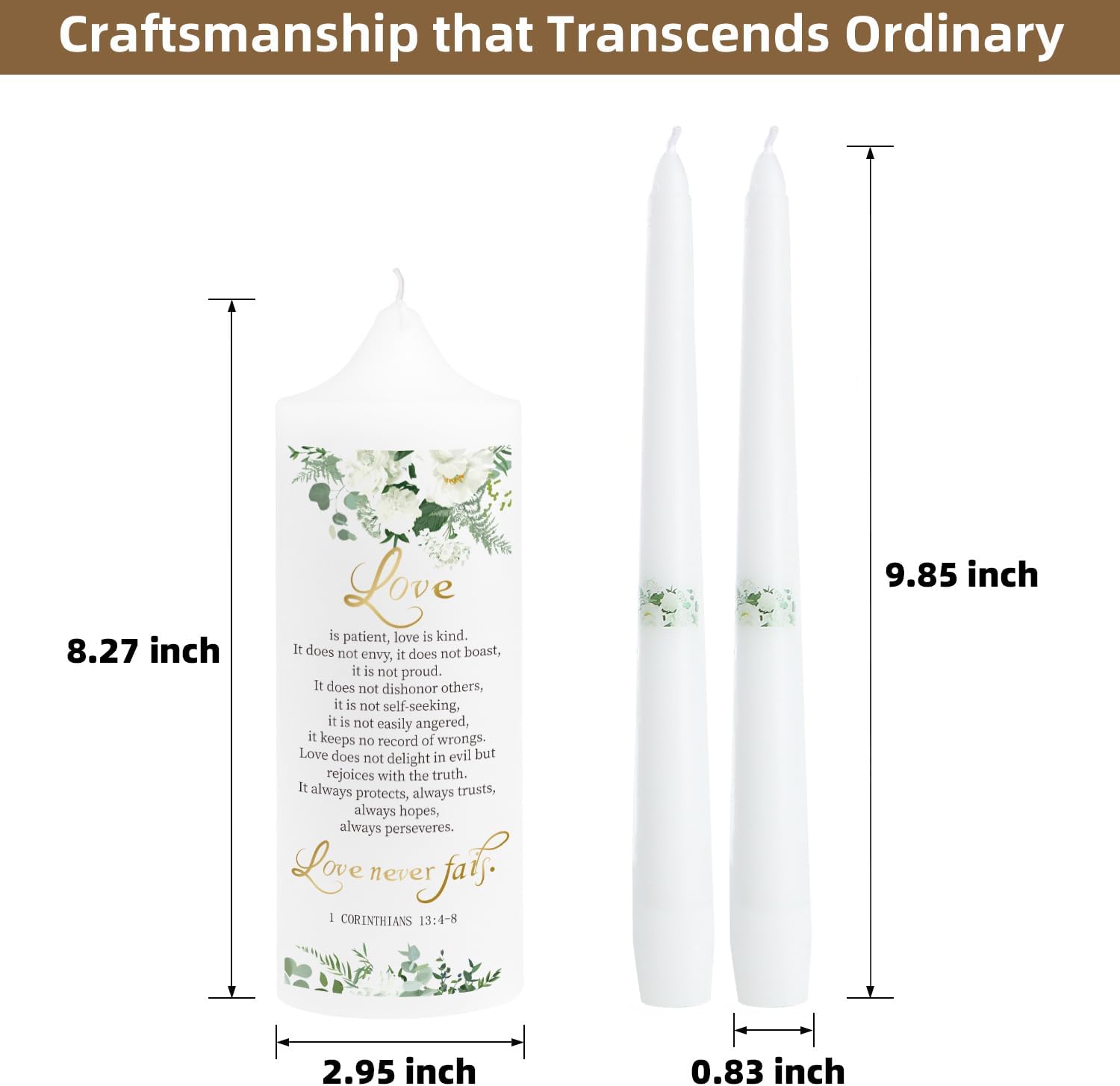 LakWilows Unity Wedding Candles Ceremony Set with Holder, Stable Rustic Unity Candle Stand, Christian Unity Wedding Candle Set with 1 Pillar and 2 Taper Candles