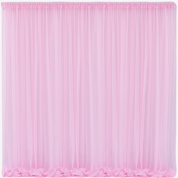 10x10 Pink Tulle Backdrop Curtains for Parties, Sheer Backdrop Curtain Wedding Photo Background Drapes for Baby Shower Photography Birthday Party