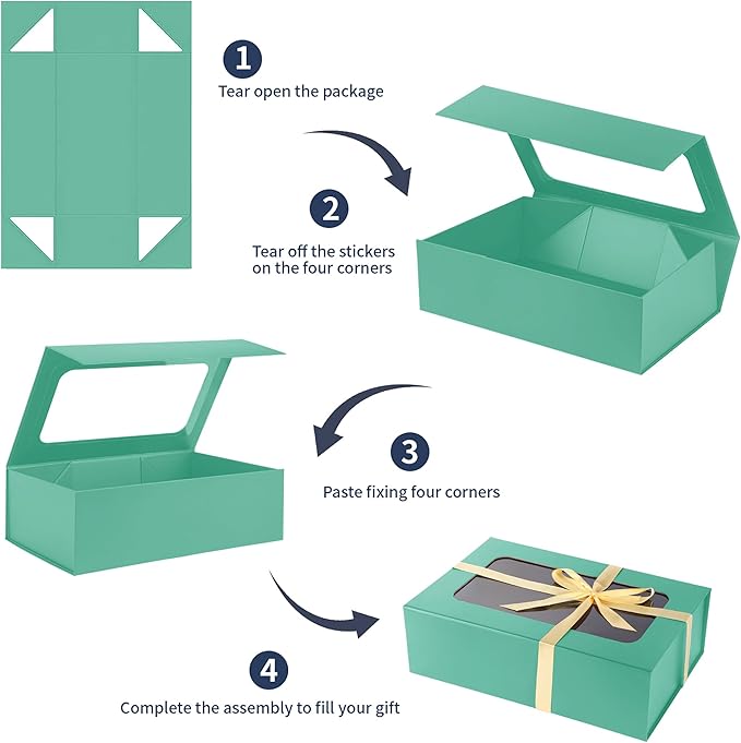 Light Green Large Gift Boxes with Window, 13.5"x9"x4.3" Bridesmaid Boxe for Gift Giving,Birthday Gift Box with Magnetic,Closure Lid Gift Boxes for Presents,Cute Boxe,Luxury for Gift Packaging,Gift Box for Wrapping Gifts
