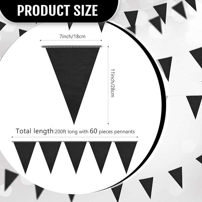 Tatuo 200 Feet Solid Pennant Banners Flags String Triangle Hanging DIY Bunting Flags Party Decorations for Grand Opening Party Banners for Kids Birthday, Shops (Black)