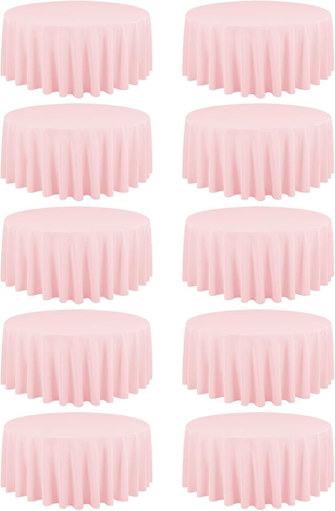 10 Pack Pink Round Tablecloths - 90 Inch, Polyester Table Cover, Stain and Wrinkle Resistant Washable Fabric, Perfect for Wedding Banquet Parties