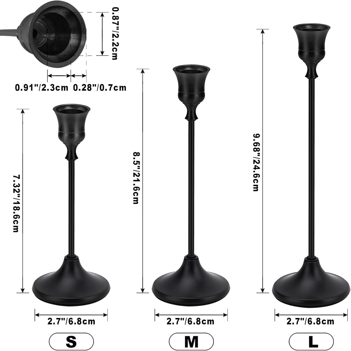 Black Candlestick Holders Taper Metal Candle Sticks Holder for Dining Table, ...