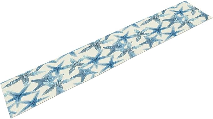 Starfish Plaid Table Flag Green Plaid and Marine Life Starfish Kitchen Table Flag Suitable for Birthday Party Restaurant Decoration Outdoor Picnic 13 * 90 Inch