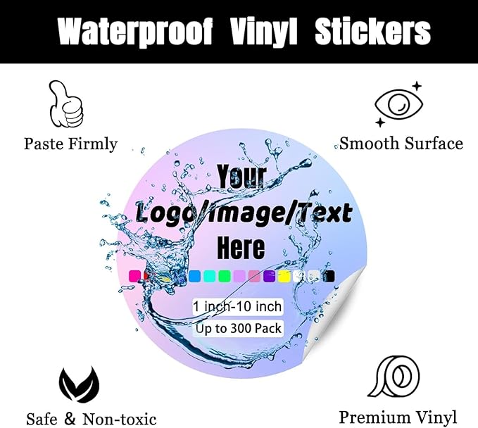 Custom Stickers for Weddings, Birthdays & Businesses - Personalized Labels with Your Logo - Waterproof, Fade and Heat Resistant - Pack of 100-1000 (Wreath B, 2 Inch)