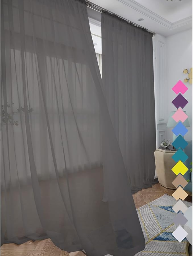 Window Dark Grey Sheer Curtains 60 Inches Width 120 Inches Long 2 Panels Sheer Curtain Clear Curtains Basic Rod Pocket Panel for Home Living Room Bedroom Kids Room Yard Patio Parlor Sliding