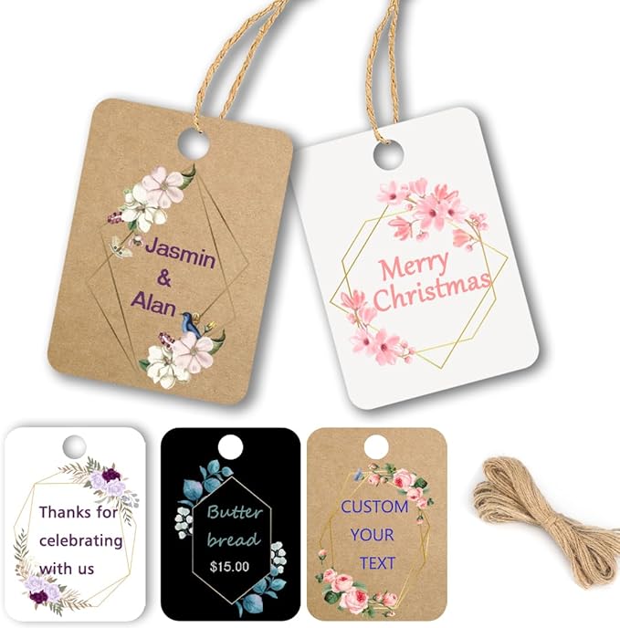 Custom Gift Tag, Personalized Favor Label, Kraft Wrapping Decoration, Wedding Supplies Birthday Party Craft, Thick Paper Hang Card with String (Rectangle Shape 2)