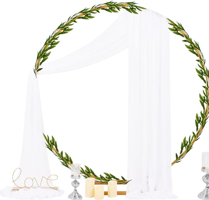 Socomi White Sheer Wedding Arch Draping Fabric 29" x 20Ft 4 Panels Outdoor Curtain Drapes Extra Long for Bridal Baby Shower Ceremony Birthday Party Decor