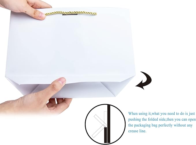 HUAPRINT Gift Bags with Handles,7.48×3.54×7.9 inches,Party Favor Bags with Bow Ribbon,12Pcs White Paper Bags for Birthday Wedding Bridesmaid Present Celebration Holiday