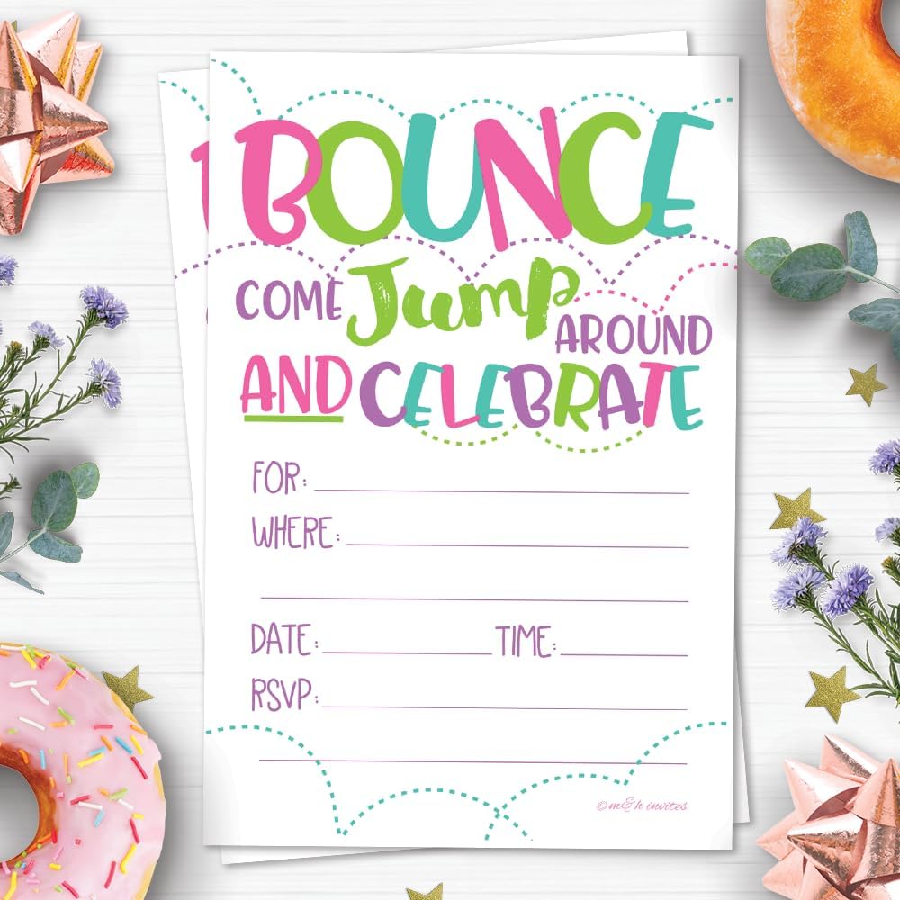 Girl Bounce House or Jumping Party Invitations (20 Count) With Envelopes - Jump Party Invites