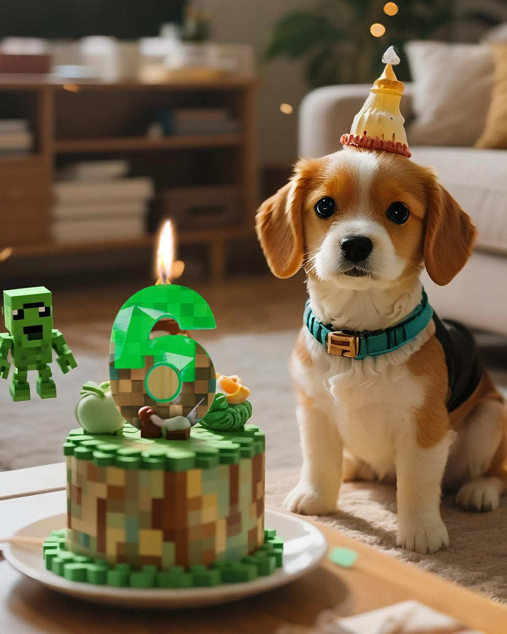 Pixel Birthday Candle, 2.68 Inch Miner Number Candles, Game Themed Candle Birthday Decoration for Pixel Theme Birthday Anniversary Dynamite Video Game Party (Green, 6)
