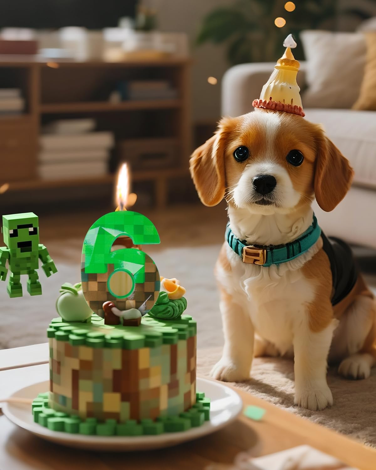 Pixel Birthday Candle, 2.68 Inch Miner Number Candles, Game Themed Candle Birthday Decoration for Pixel Theme Birthday Anniversary Dynamite Video Game Party (Green, 6)