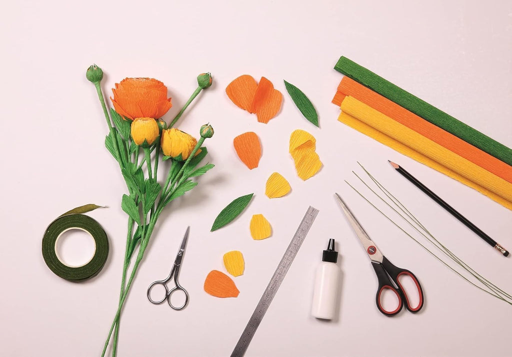 Clairefontaine 995001C - 10 Rolls of Florist Crepe Paper - Size 25 x 100 cm - 250% Elasticity - Weight 160 g - Paper Flowers - Non-Disgorging Colours - Assorted 10 Bright Colours