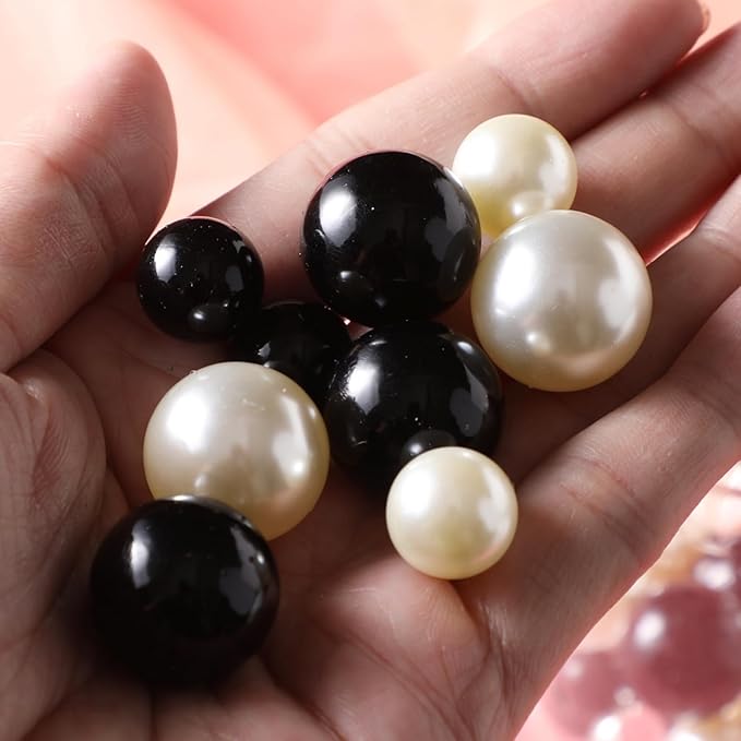 200 Pcs Vase Filler Beads Black and White Pearl Beads for Vase No Hole Pearls for Centerpieces Vases DIY Home Table Party Decor DIY Wedding 8/14/20mm