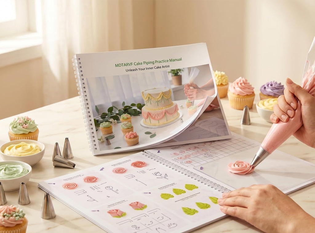 Upgraded Cake Practice Decorating Board Thickened Waterproof, 23 Sheets Icing Piping Nozzles Practice Drawings Cake Decorating Kit Baking Supplies for Beginner Home Baker
