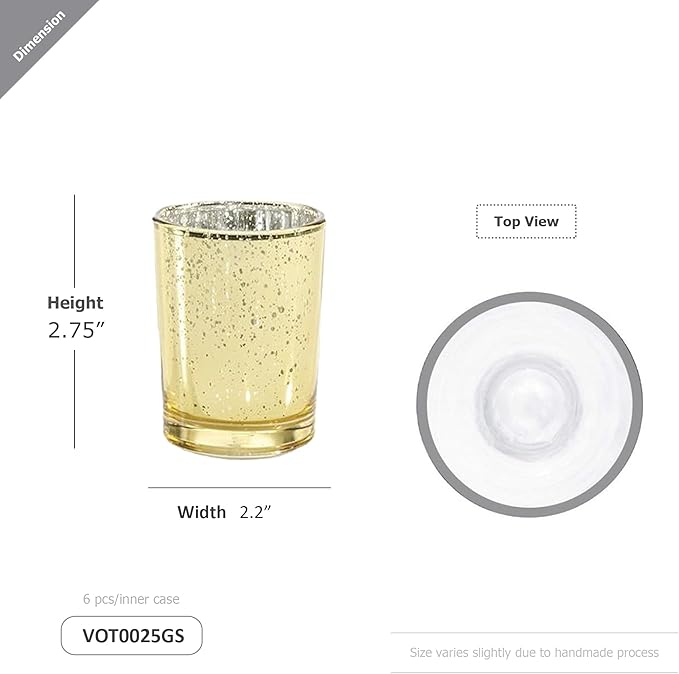 WGV Gold Speckled Tea Light Votive Candle Holder 2.2x2.75, Small Tiny Utility Cylinder Mercury Glass Vase, Home Accent Decor, 24 Pieces