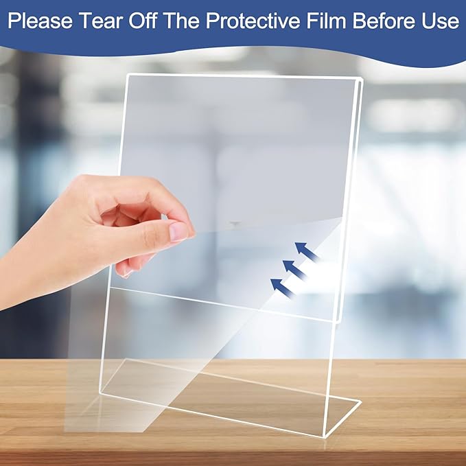 Acrylic Sign Holder 8.5 x 11, 6 Pack Slanted Back Sign Holders for Display, Clear Tabletop Plastic Paper Sign Holder for Office, Home, Restaurant