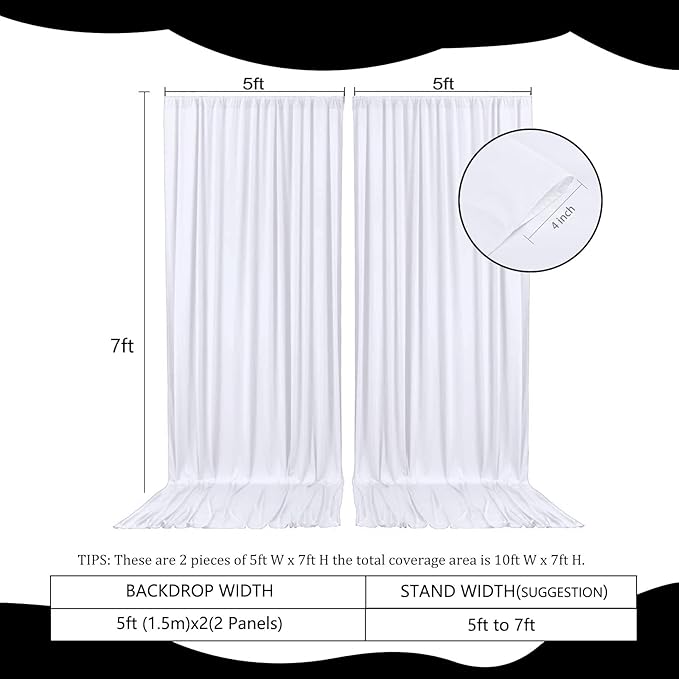 2 Panels White Backdrop Curtain, 10 x 7 Feet Background Curtains for Parties, Weddings, Baby Showers, Bachelorette Halloween, Christmas Birthday Party Photoshoot Backdrop Curtains Decorations