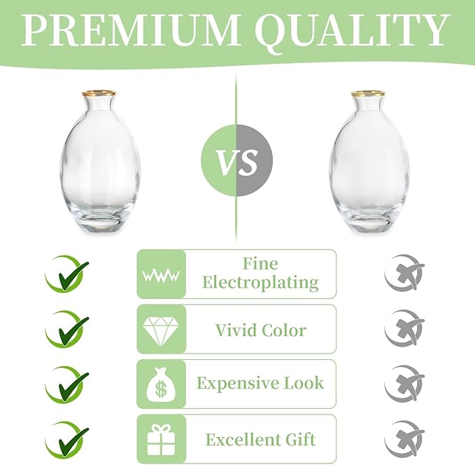 Glass Bud Vase for Centerpieces: 12Pcs Glasseam Gold Rim Mini Small Vases for Flowers Bulk Flower Vase Set Aesthetic Cute Handmade Tiny Short Wedding Table Centerpiece Decor