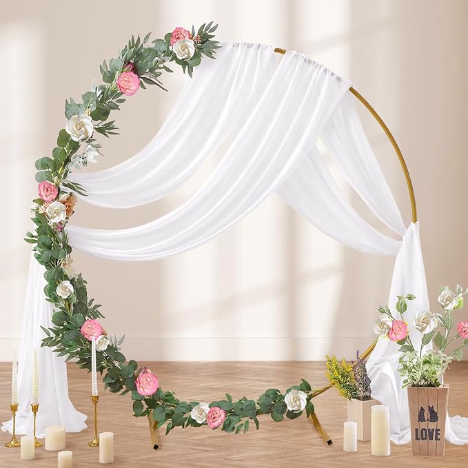 White Wedding Arch Draping Fabric 4 Panels 29" x 20 FT White Drapes for Backdrop Sheer Curtains Wedding Drapes for Romantic Bridal Baby Shower Ceremony Birthday Party Fall Outdoor Events