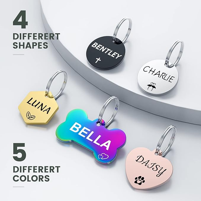 YEHANTI Personalized Dog Tags Engraved for Pets - Stainless Steel Custom Dog Cat Tag with Various Cute and Beautiful Icons, Double Sided Engraved Pet ID Tags Dog Name Tag, Heart